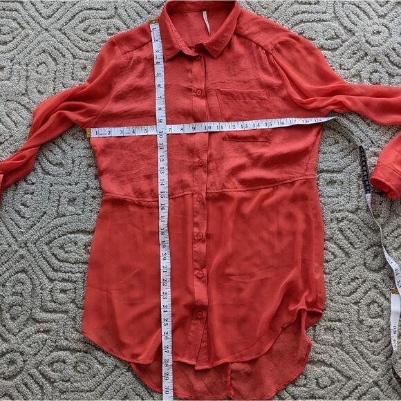 Free PEOPLE Best of Both Words Sheer Top Small Salmon red @O - Picture 5 of 9